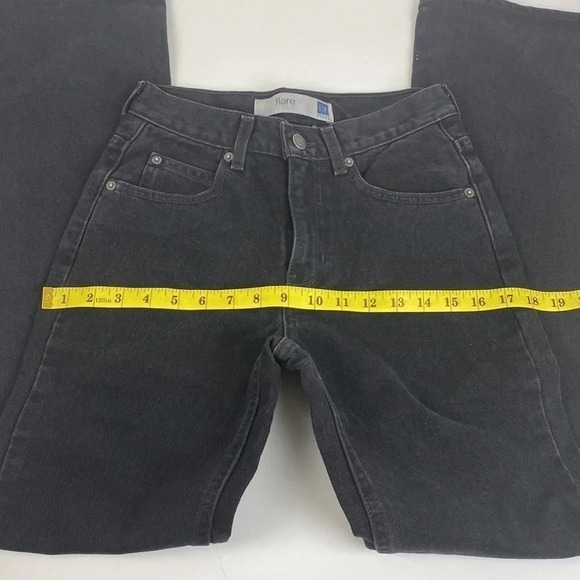 Black dark wash high rise 70’s casual flared leg pull on jeans size - Picture 4 of 16